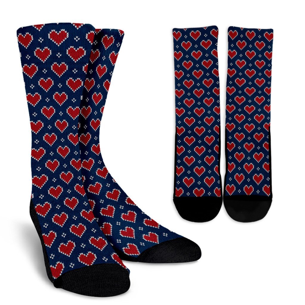 Fairisle Heart Christmas Pattern Print Unisex Crew Socks-grizzshop