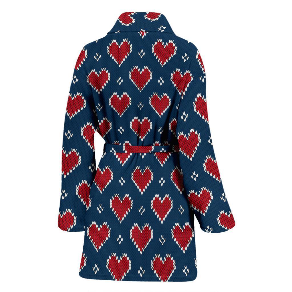 Fairisle Heart Christmas Pattern Print Women Long Robe-grizzshop
