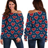 Fairisle Heart Christmas Pattern Print Women Off Shoulder Sweatshirt-grizzshop