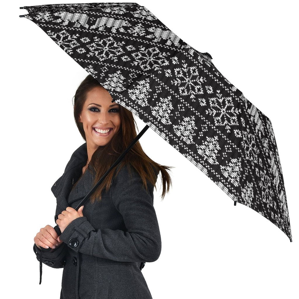 Fairisle Polar Bear Christmas Pattern Print Automatic Foldable Umbrella-grizzshop