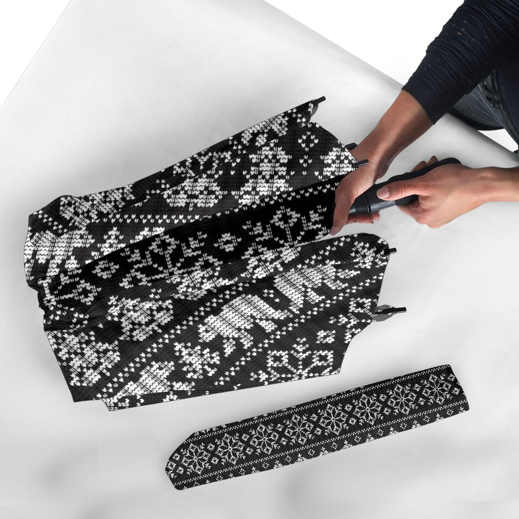 Fairisle Polar Bear Christmas Pattern Print Automatic Foldable Umbrella-grizzshop