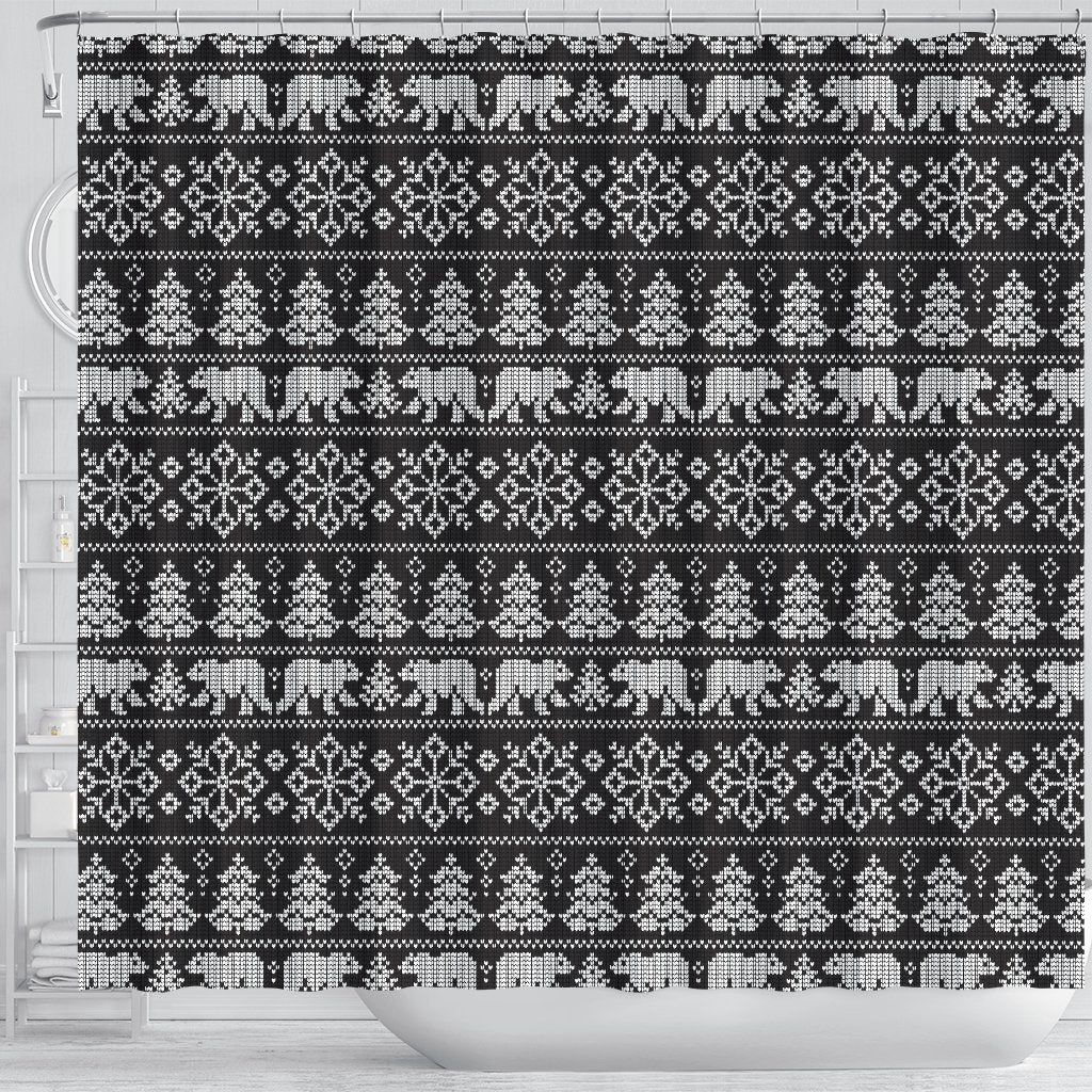 Fairisle Polar Bear Christmas Pattern Print Bathroom Shower Curtain-grizzshop