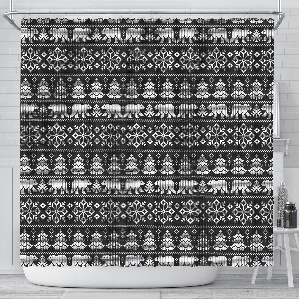 Fairisle Polar Bear Christmas Pattern Print Bathroom Shower Curtain-grizzshop