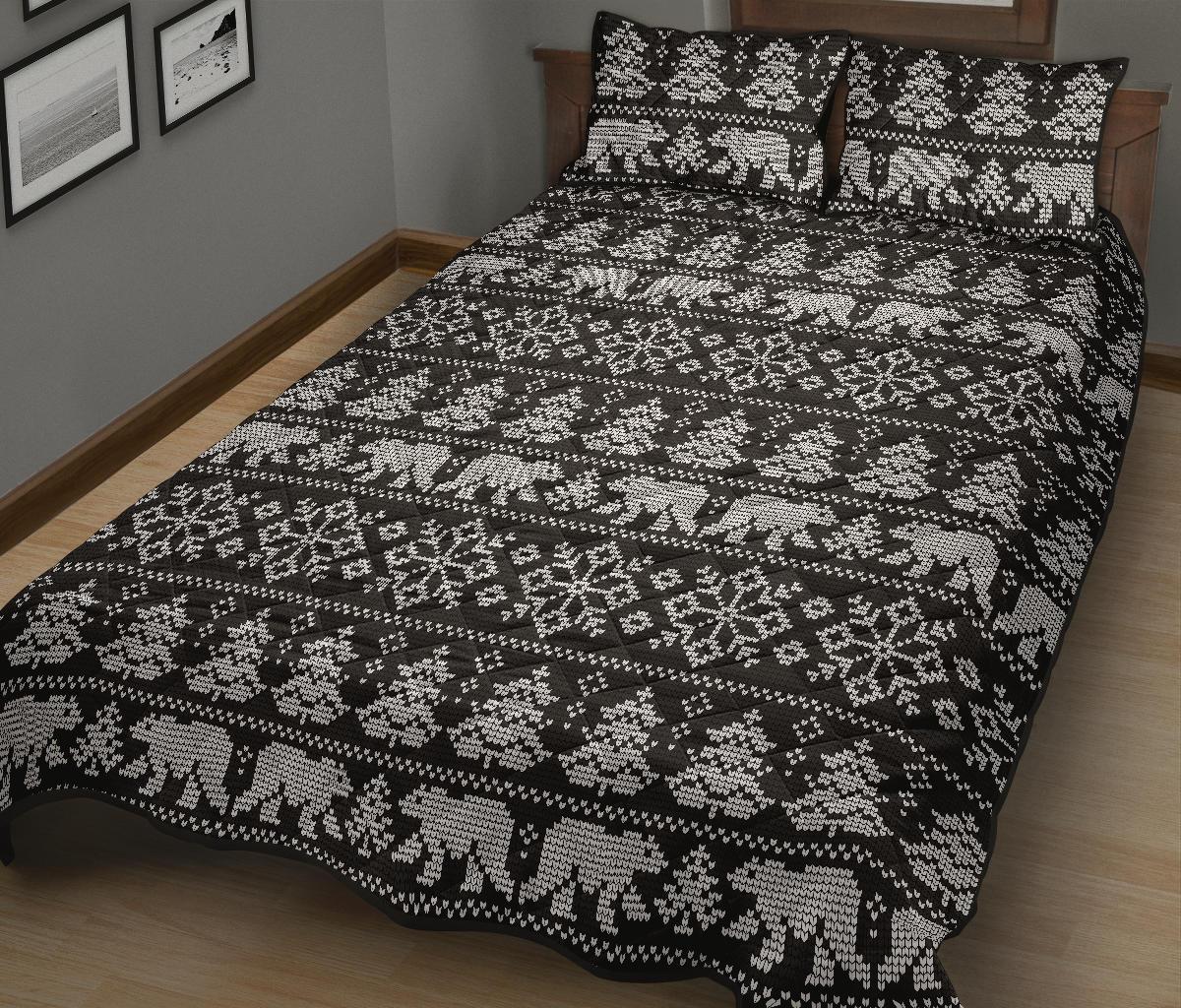 Fairisle Polar Bear Christmas Pattern Print Bed Set Quilt-grizzshop