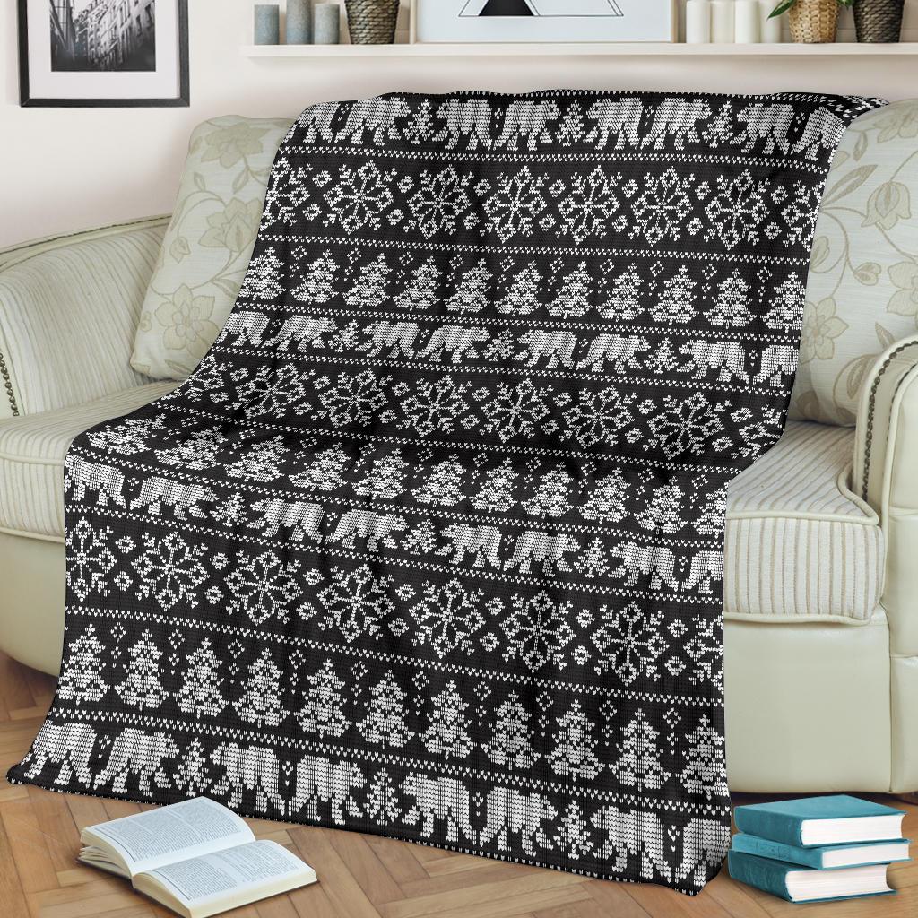 Fairisle Polar Bear Christmas Pattern Print Blanket-grizzshop