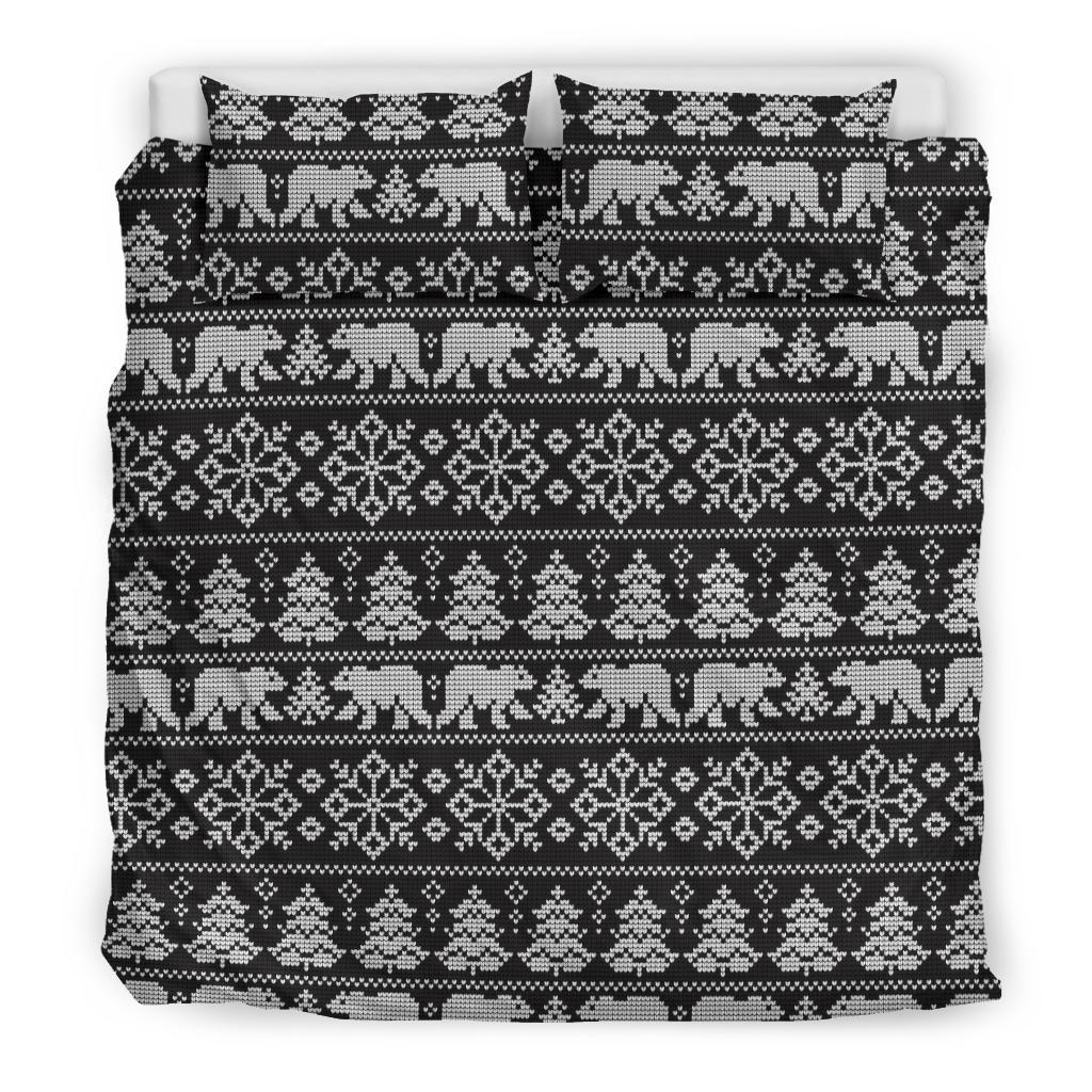 Fairisle Polar Bear Christmas Pattern Print Duvet Cover Bedding Set-grizzshop