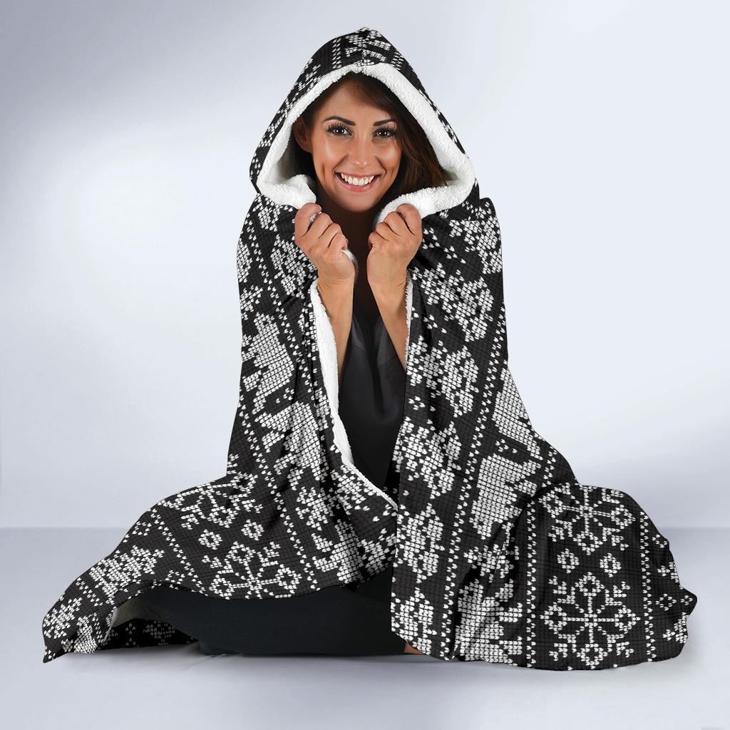 Fairisle Polar Bear Christmas Pattern Print Hooded Blanket-grizzshop