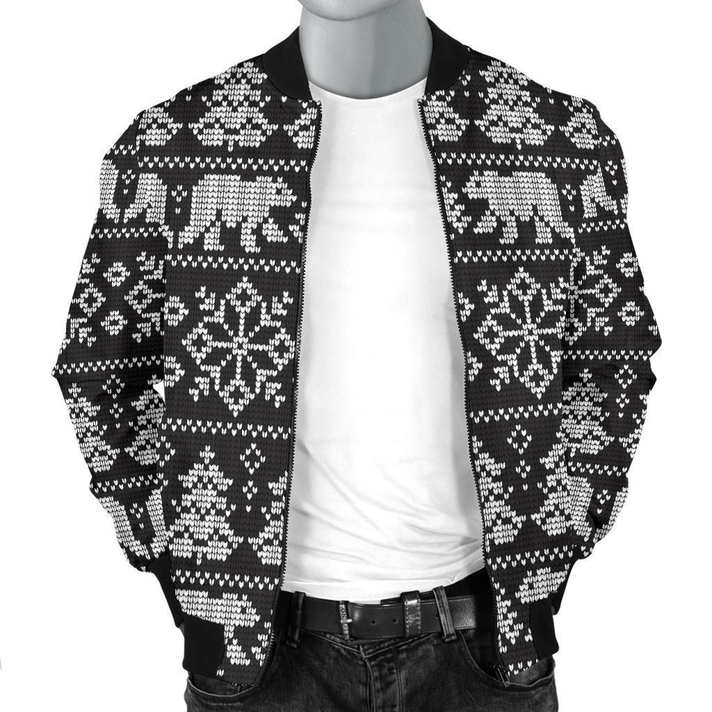 Fairisle Polar Bear Christmas Pattern Print Men's Bomber Jacket-grizzshop