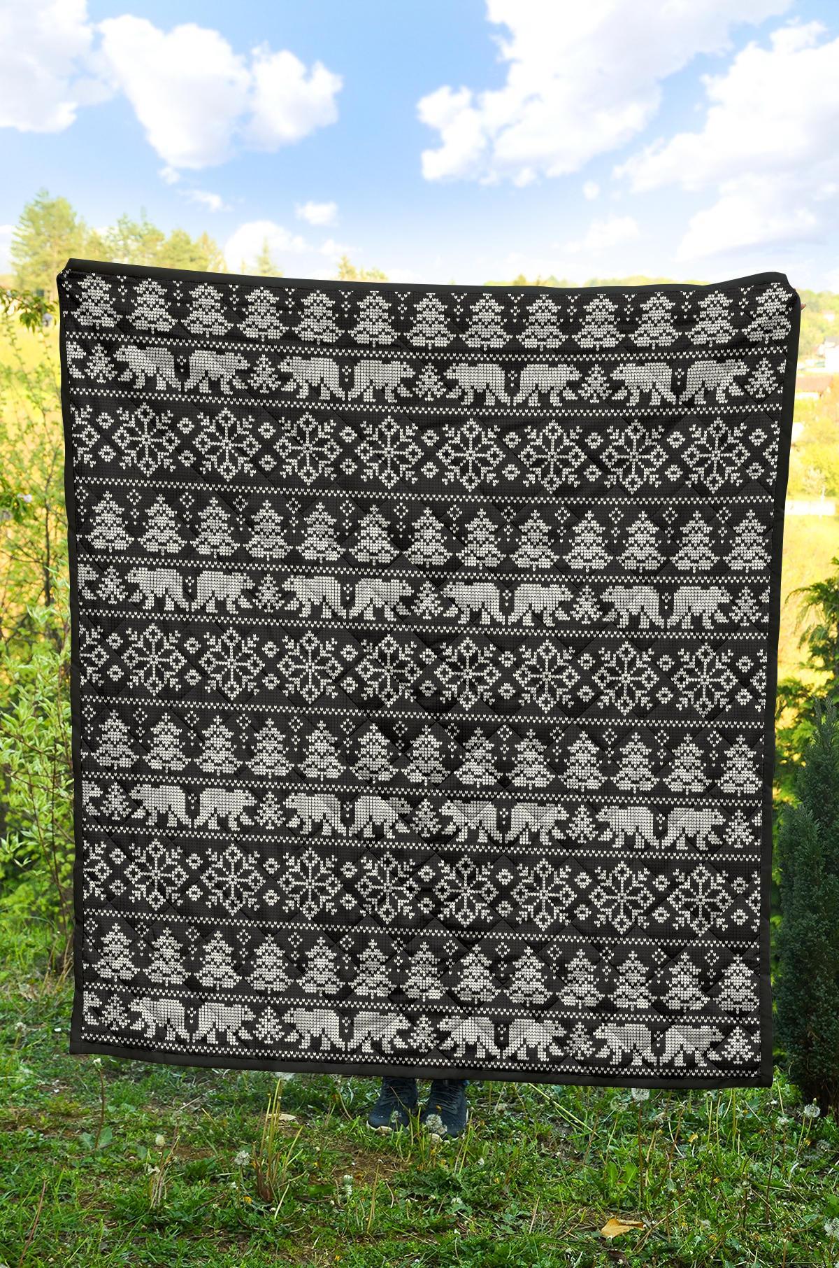 Fairisle Polar Bear Christmas Pattern Print Quilt-grizzshop