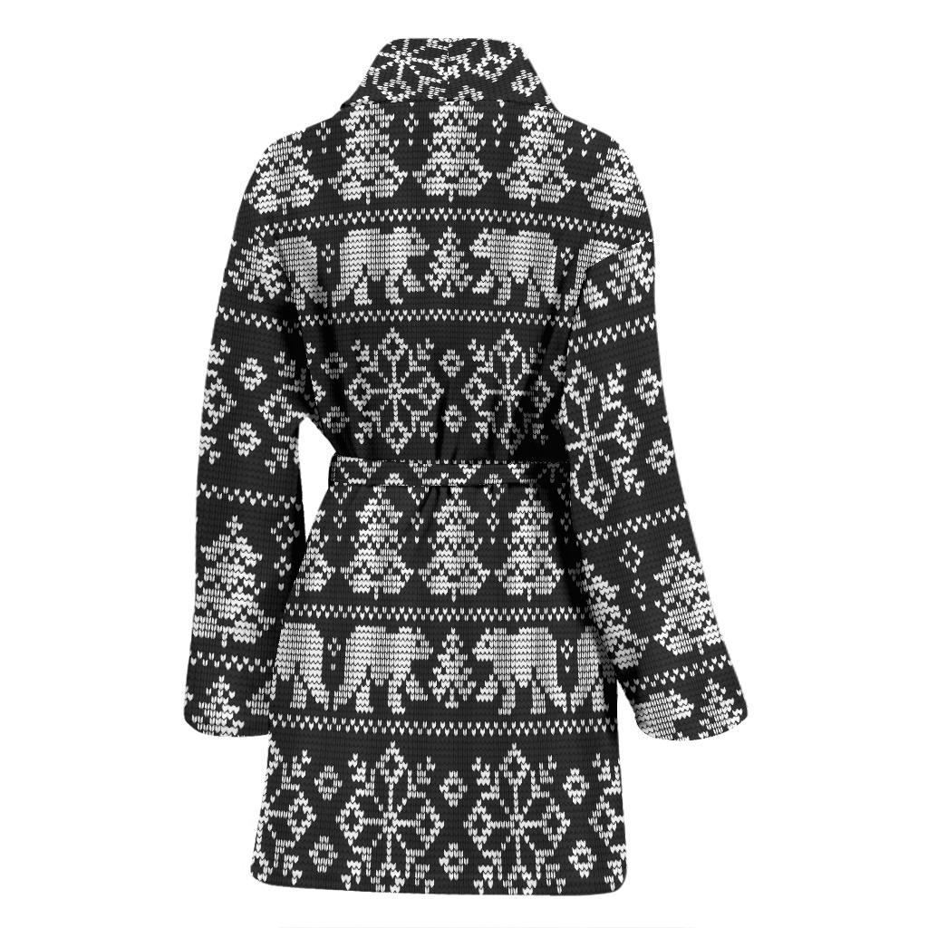 Fairisle Polar Bear Christmas Pattern Print Women Long Robe-grizzshop