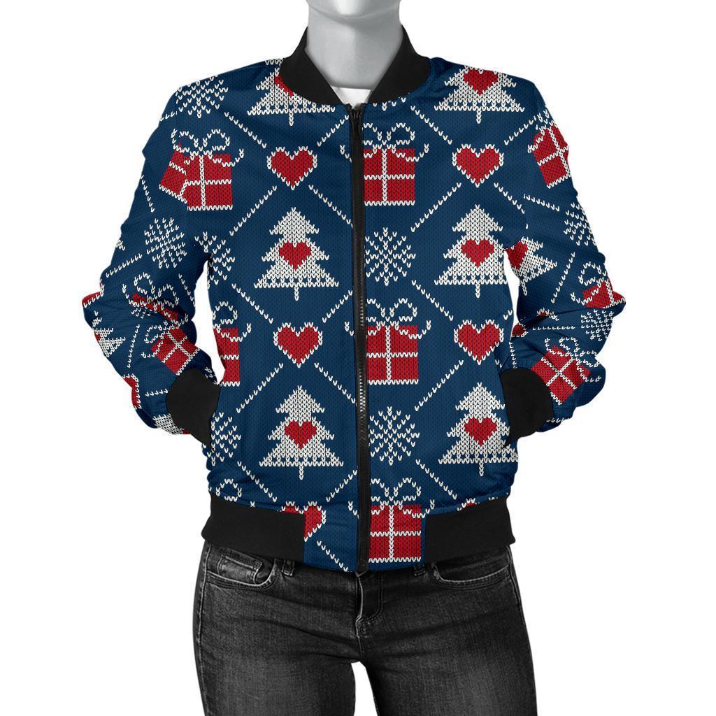 Fairisle Gift Christmas Pattern Print Women Casual Bomber Jacket-grizzshop