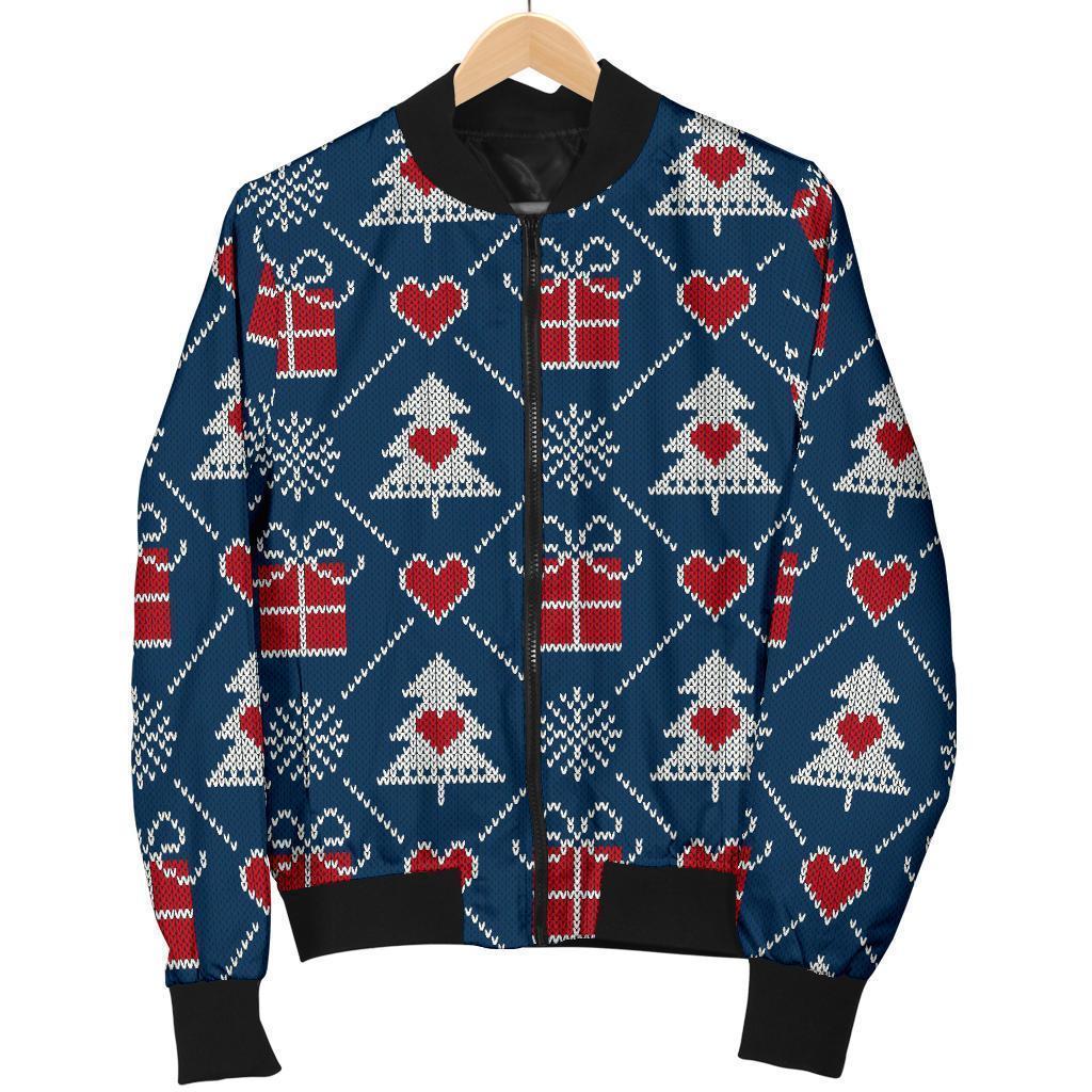 Fairisle Gift Christmas Pattern Print Women Casual Bomber Jacket-grizzshop