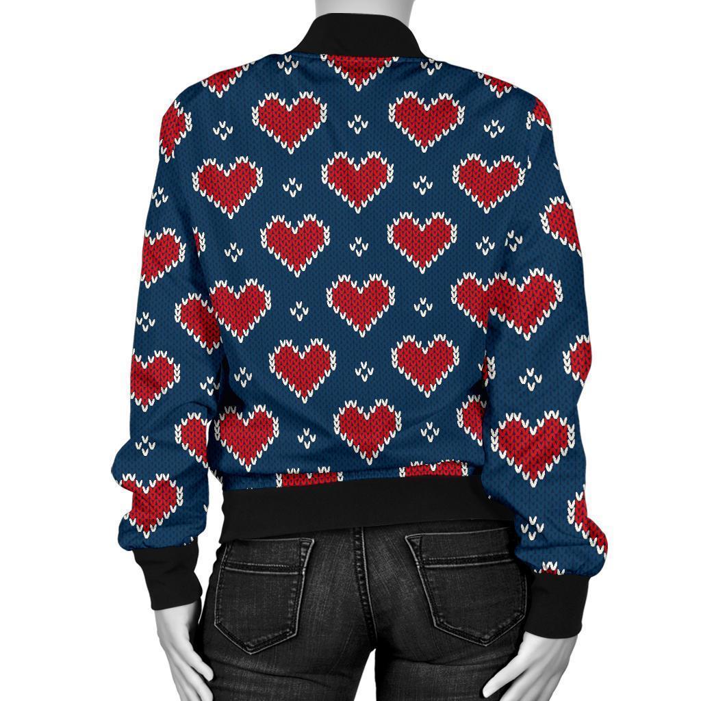 Fairisle Heart Christmas Pattern Print Women Casual Bomber Jacket-grizzshop