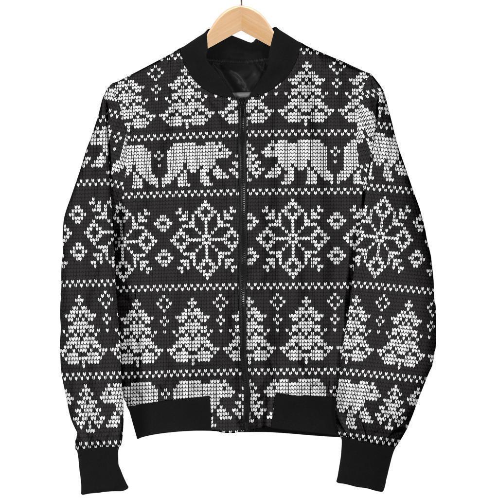 Fairisle Polar Bear Christmas Pattern Print Women Casual Bomber Jacket-grizzshop