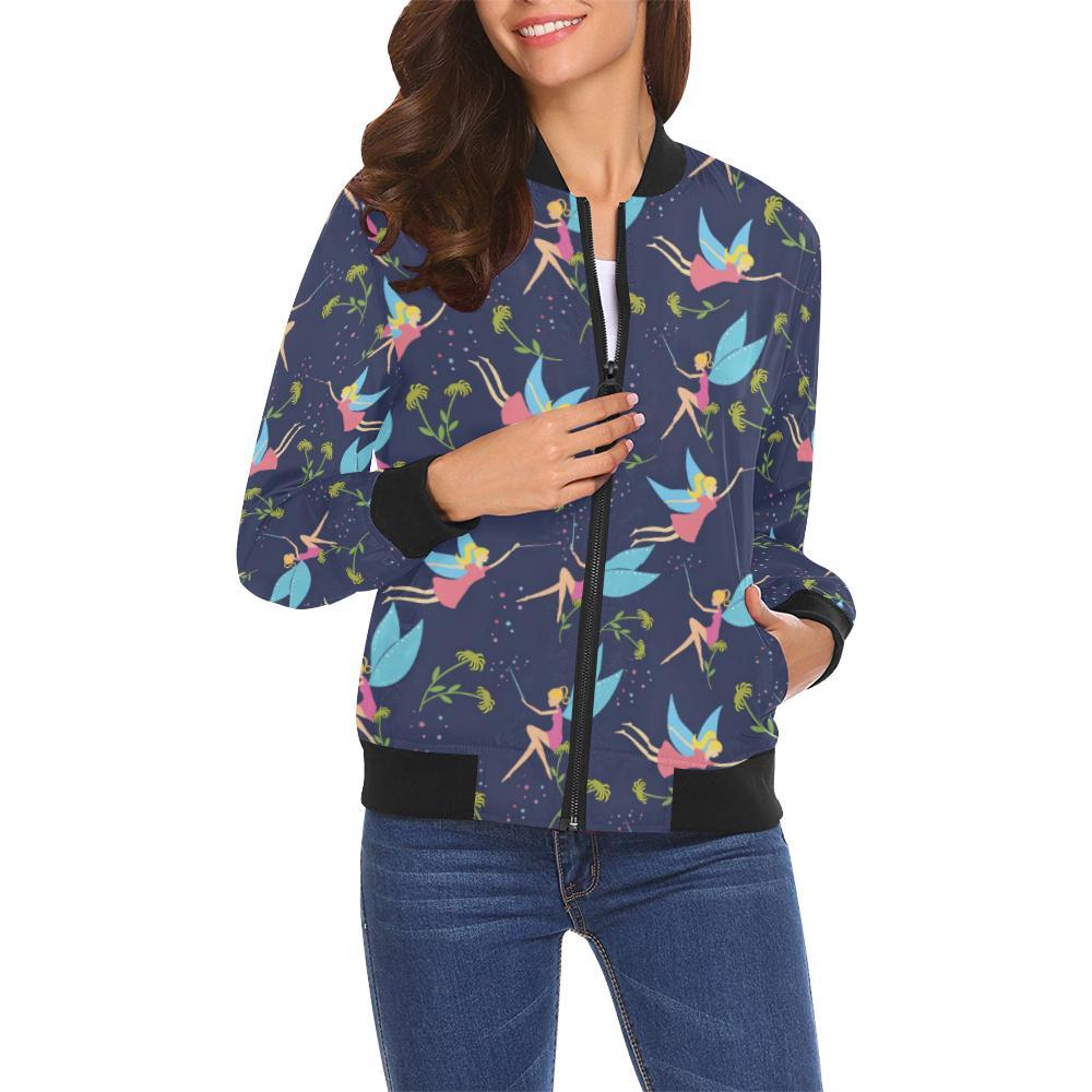 Fairy Pattern Print Women Casual Bomber Jacket-grizzshop