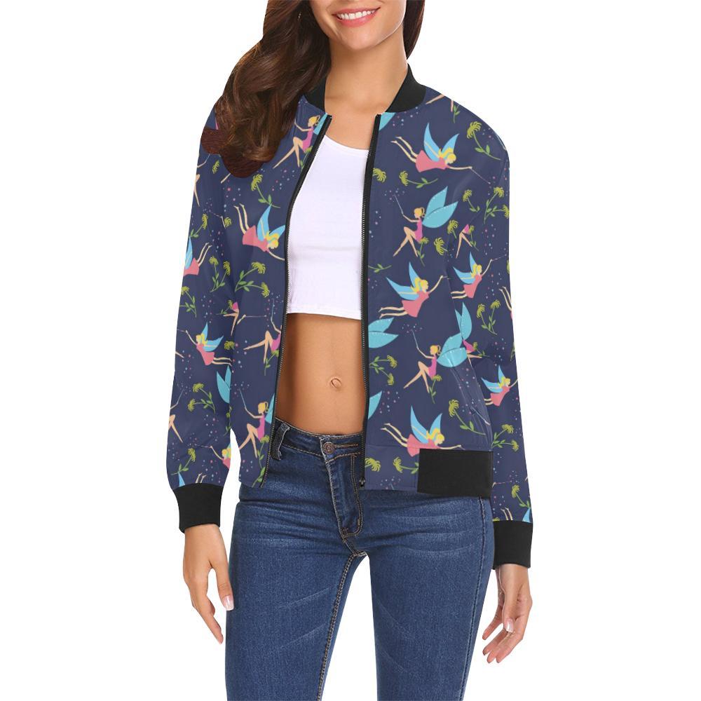 Fairy Pattern Print Women Casual Bomber Jacket-grizzshop