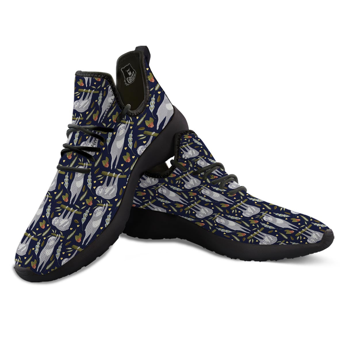 Family Sloth Print Pattern Black Athletic Shoes-grizzshop