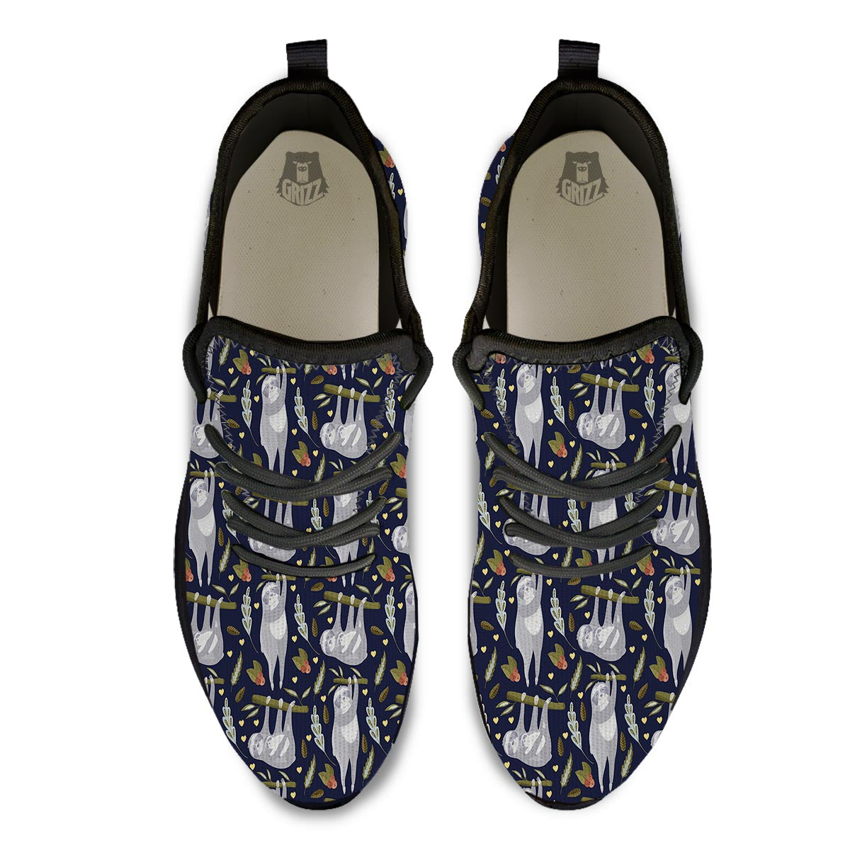 Family Sloth Print Pattern Black Athletic Shoes-grizzshop