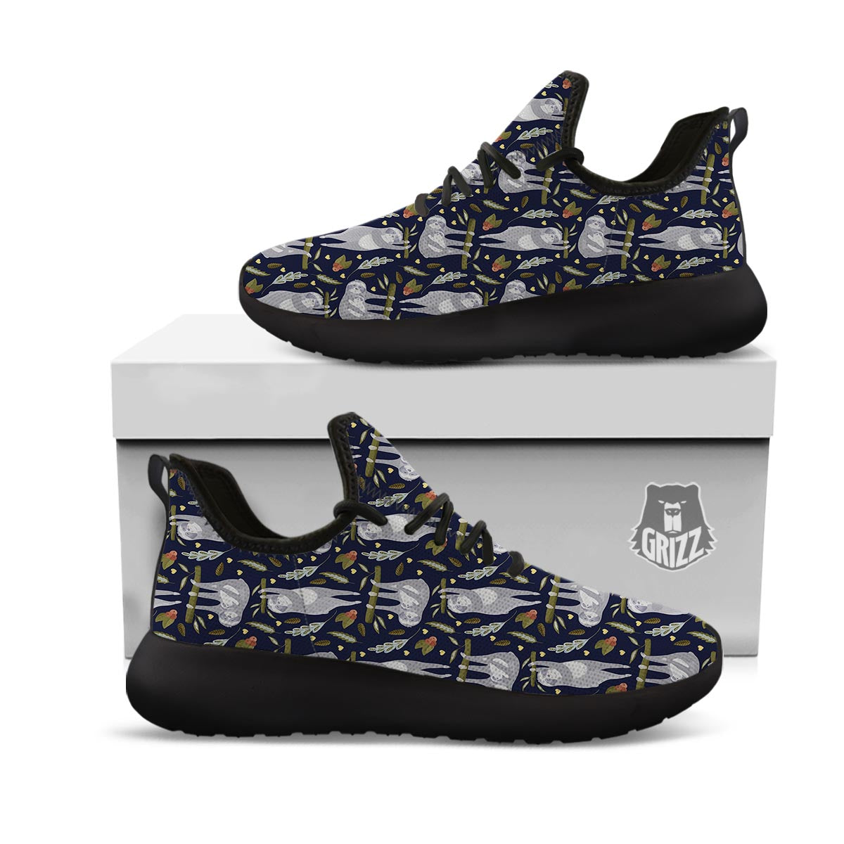 Family Sloth Print Pattern Black Athletic Shoes-grizzshop