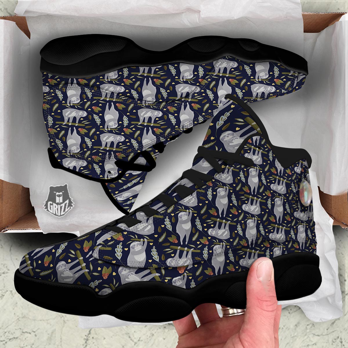 Family Sloth Print Pattern Black Basketball Shoes-grizzshop