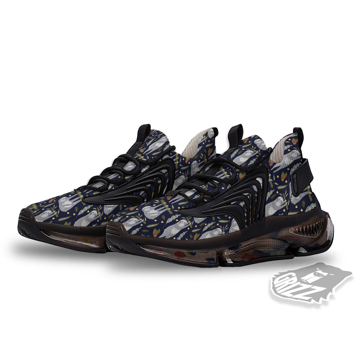 Family Sloth Print Pattern Black Gym Shoes-grizzshop