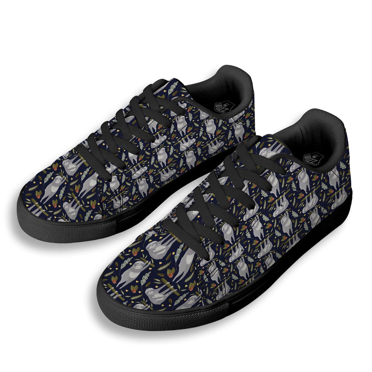 Family Sloth Print Pattern Black Low Top Sneakers-grizzshop