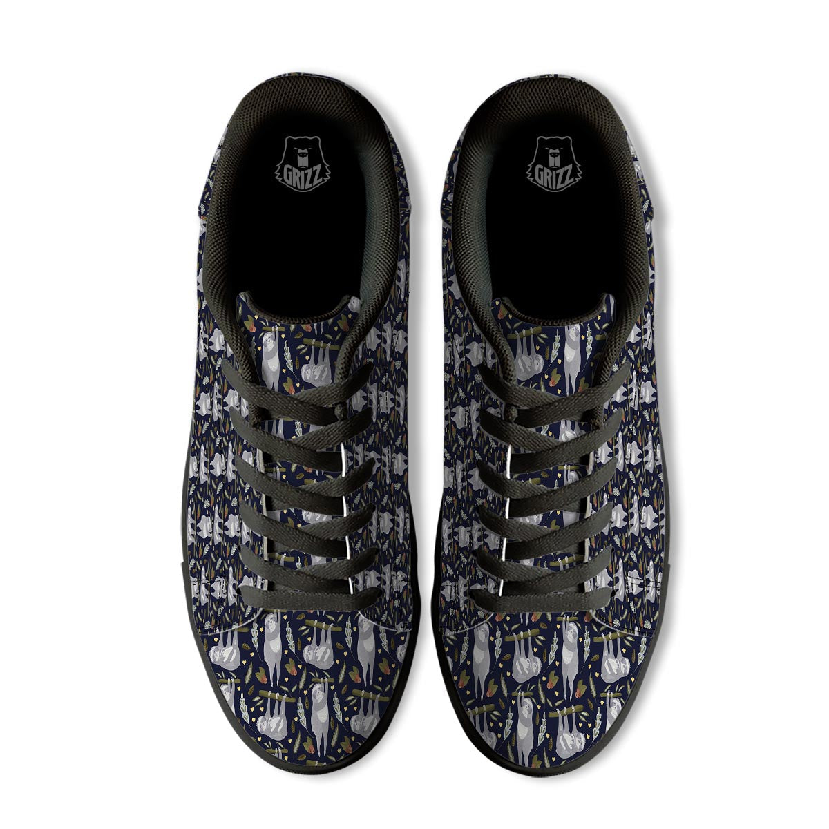 Family Sloth Print Pattern Black Low Top Sneakers-grizzshop