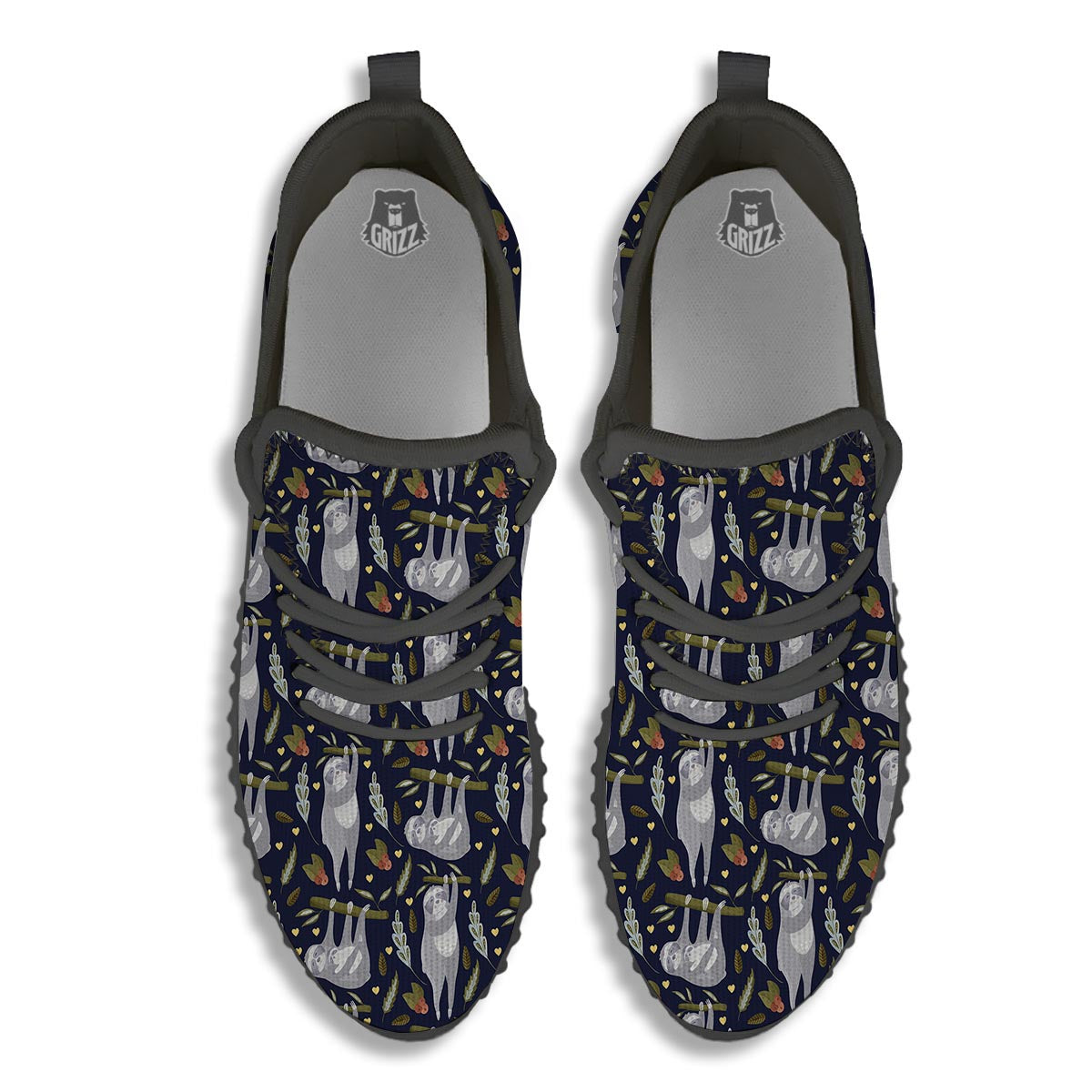 Family Sloth Print Pattern Black Walking Shoes-grizzshop