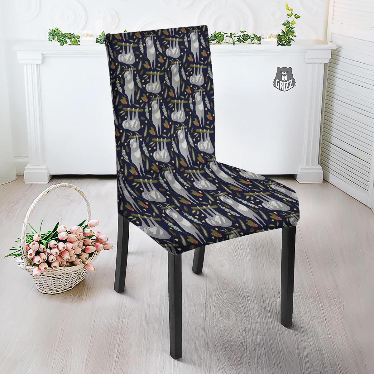 Family Sloth Print Pattern Dining Chair Slipcover-grizzshop