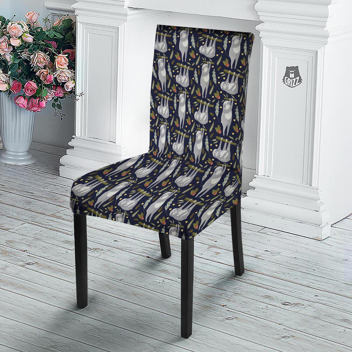 Family Sloth Print Pattern Dining Chair Slipcover-grizzshop
