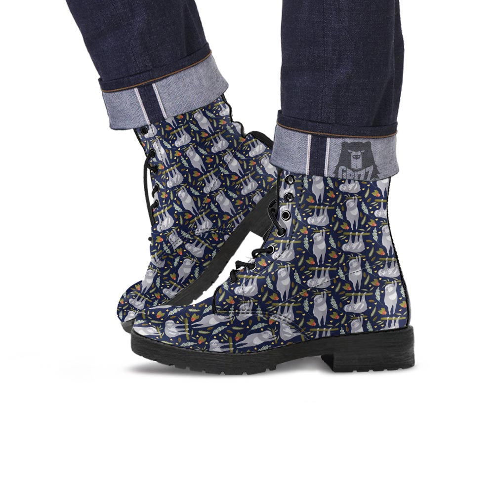 Family Sloth Print Pattern Leather Boots-grizzshop