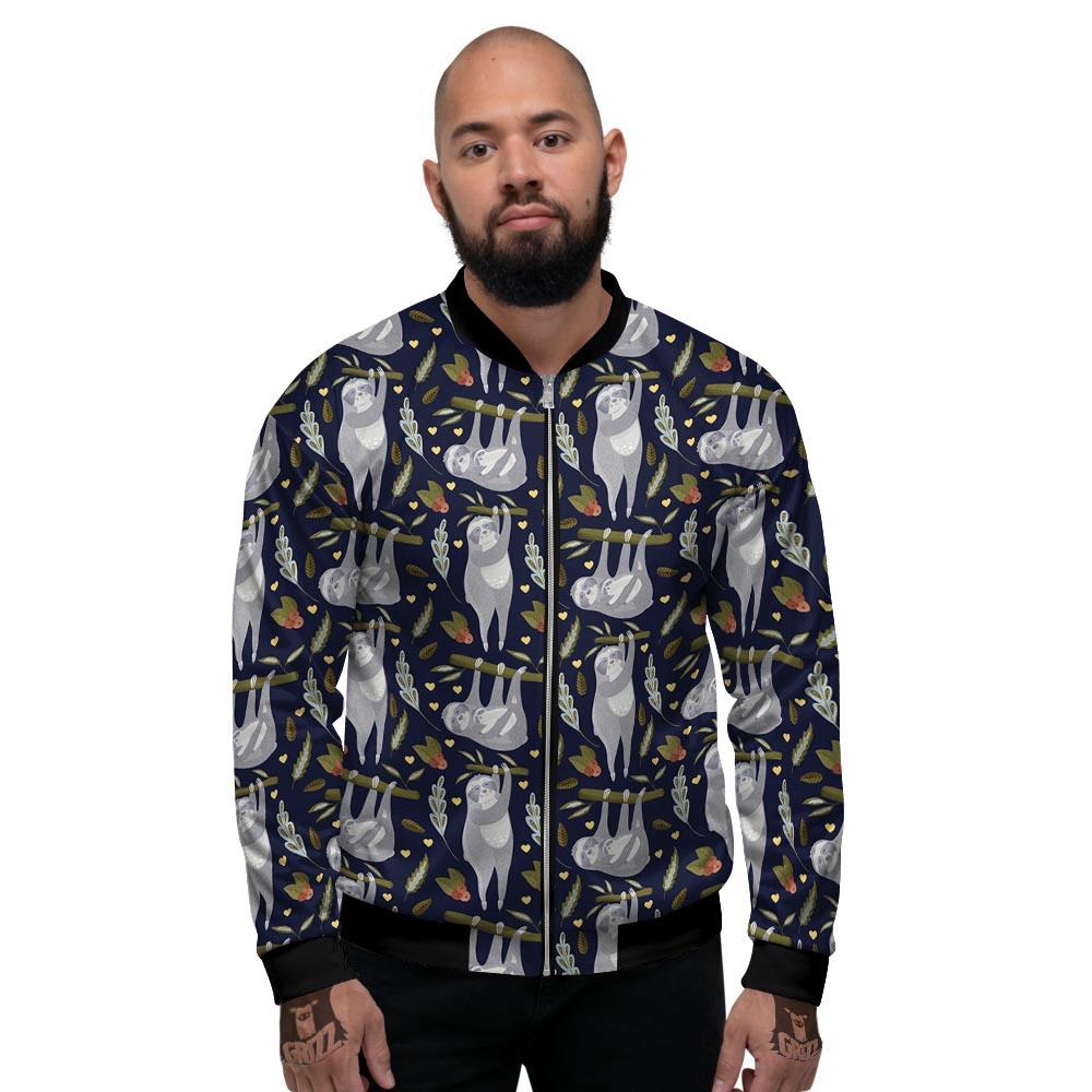 Family Sloth Print Pattern Men's Bomber Jacket-grizzshop
