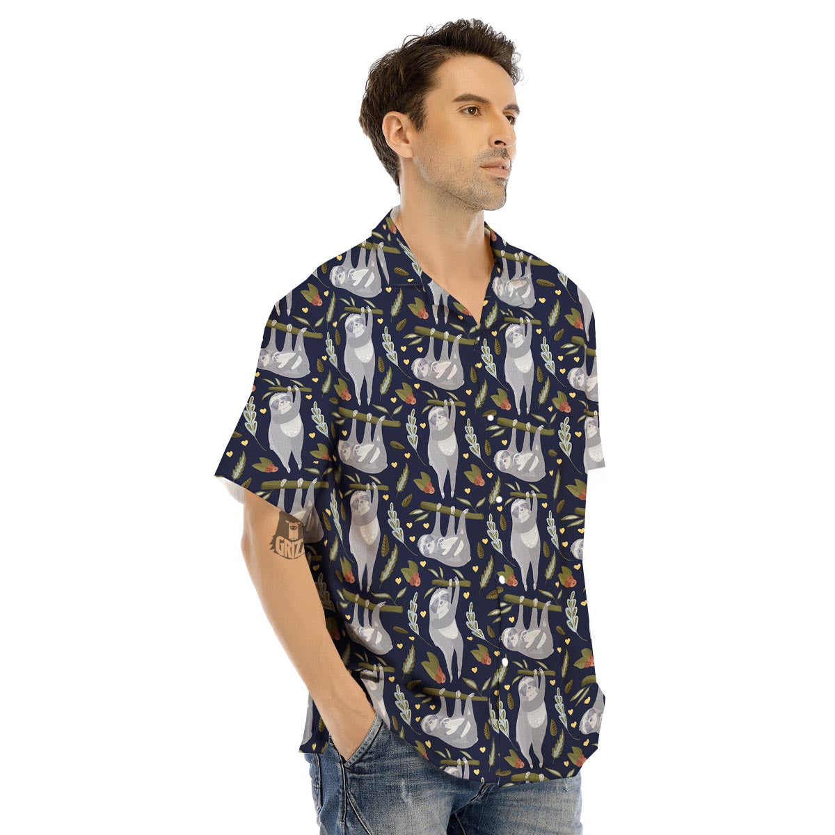 Family Sloth Print Pattern Men's Hawaiian Shirt-grizzshop
