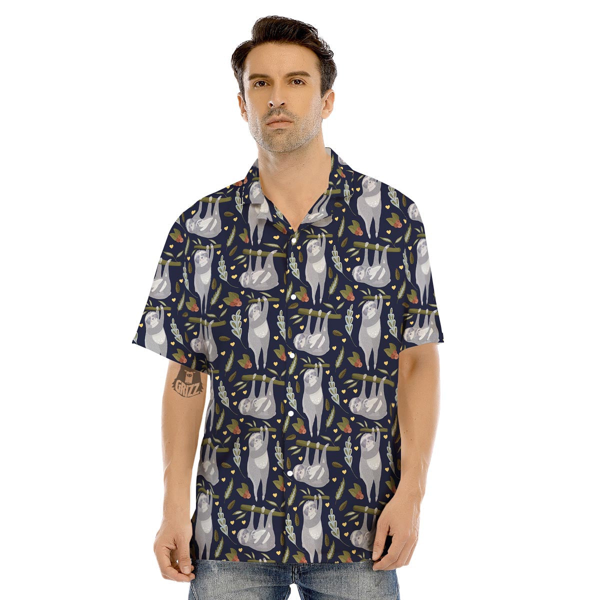Family Sloth Print Pattern Men's Hawaiian Shirt-grizzshop