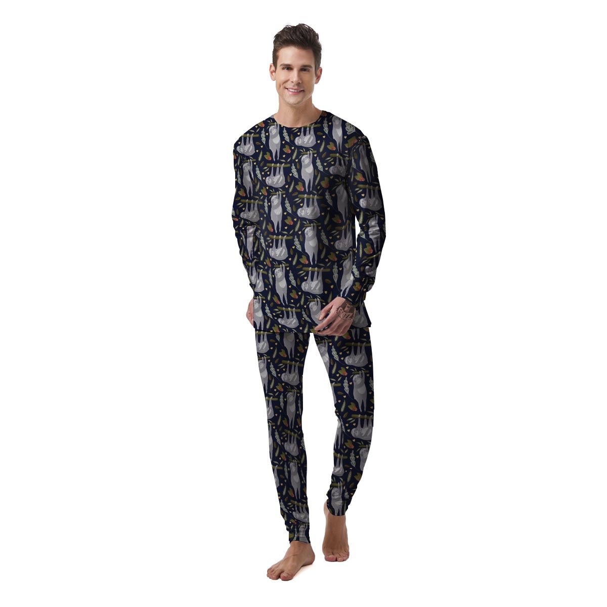 Family Sloth Print Pattern Men's Pajamas-grizzshop