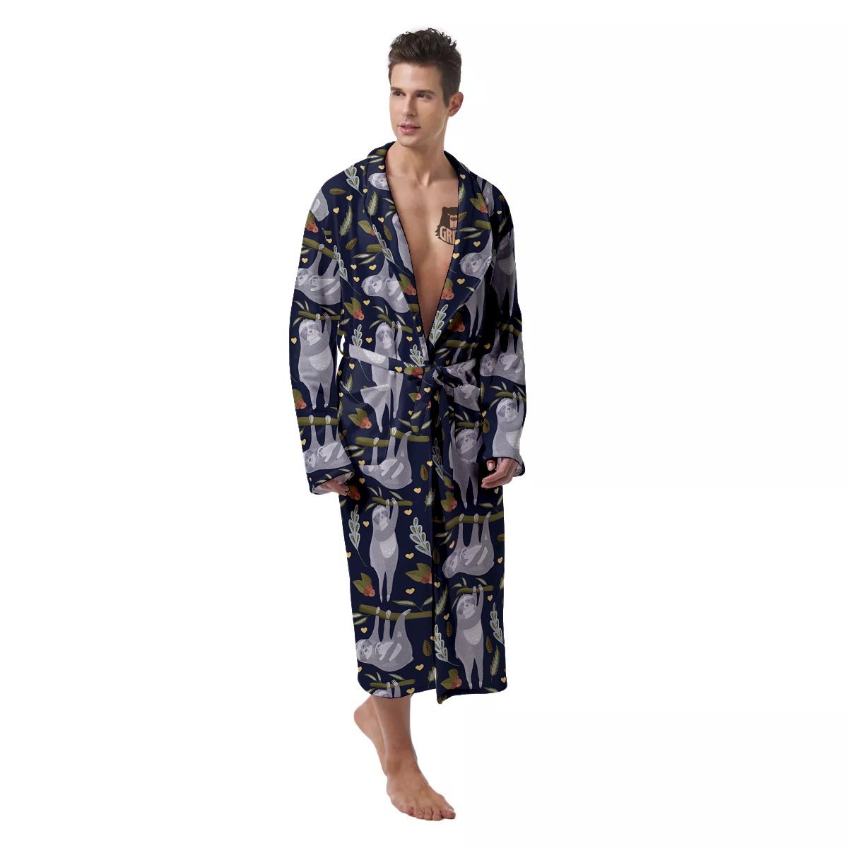 Family Sloth Print Pattern Men's Robe-grizzshop