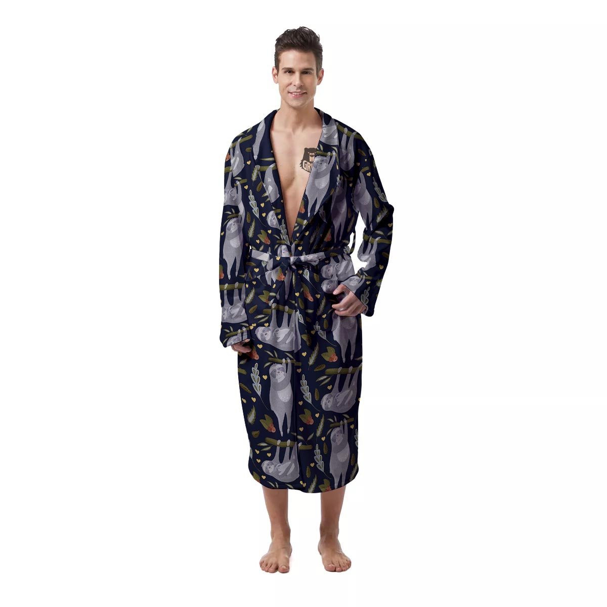 Family Sloth Print Pattern Men's Robe-grizzshop