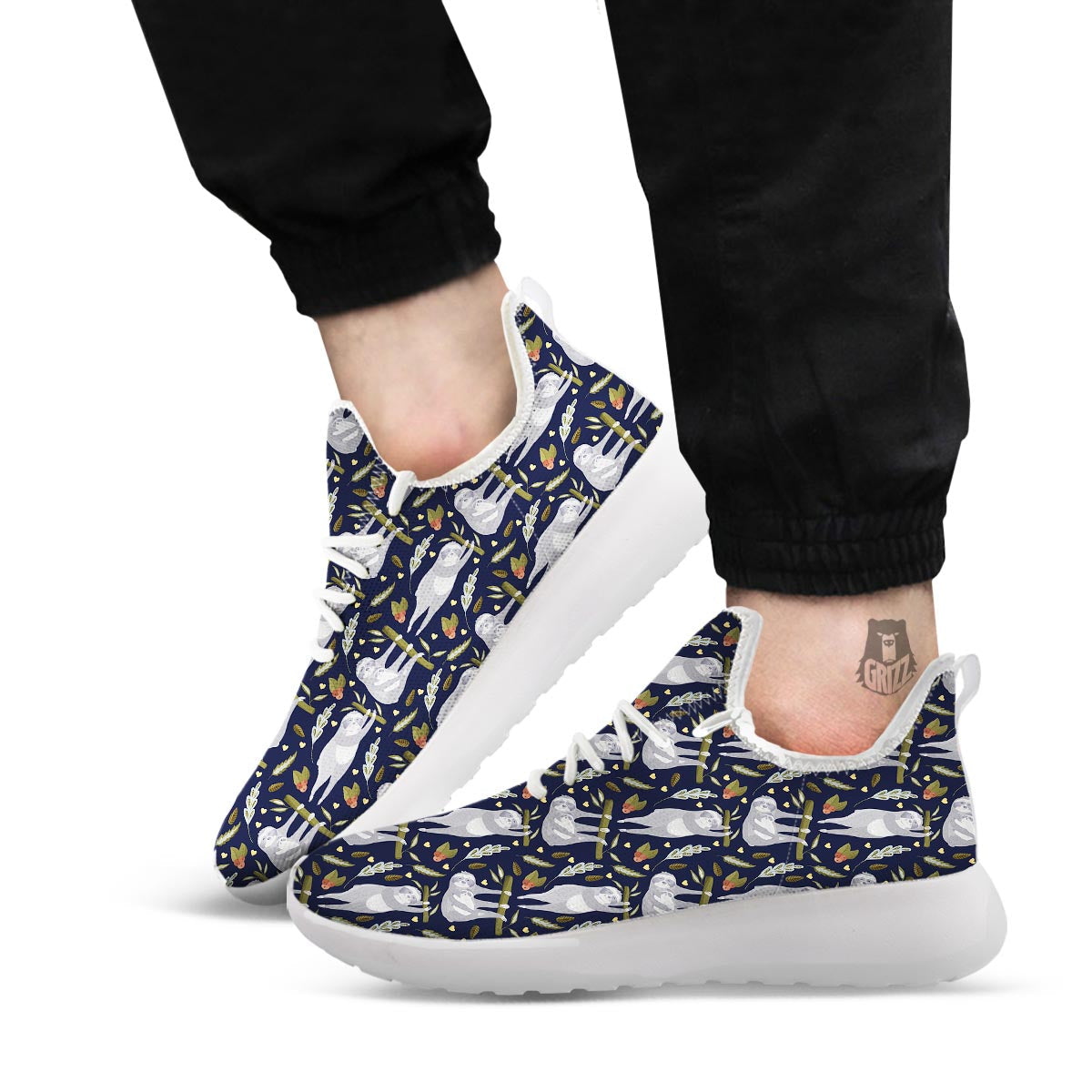 Family Sloth Print Pattern White Athletic Shoes-grizzshop