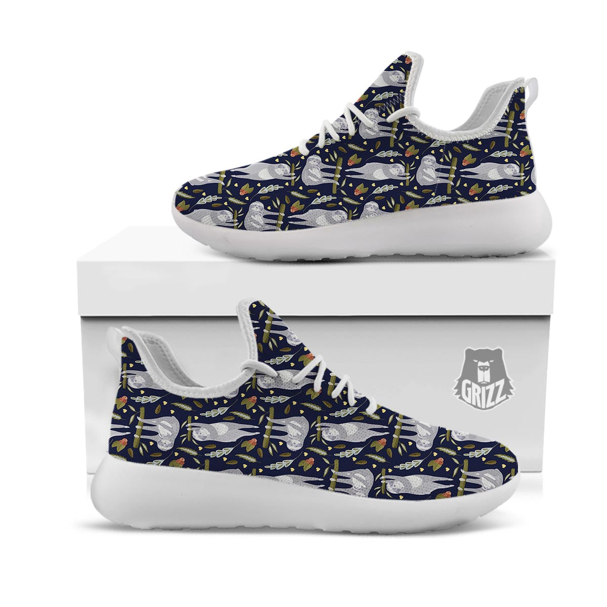 Family Sloth Print Pattern White Athletic Shoes-grizzshop