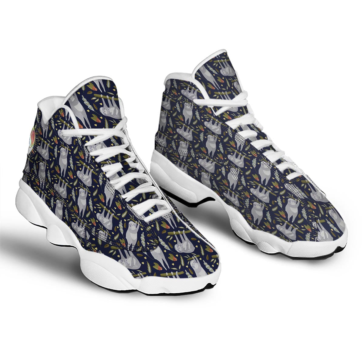 Family Sloth Print Pattern White Basketball Shoes-grizzshop