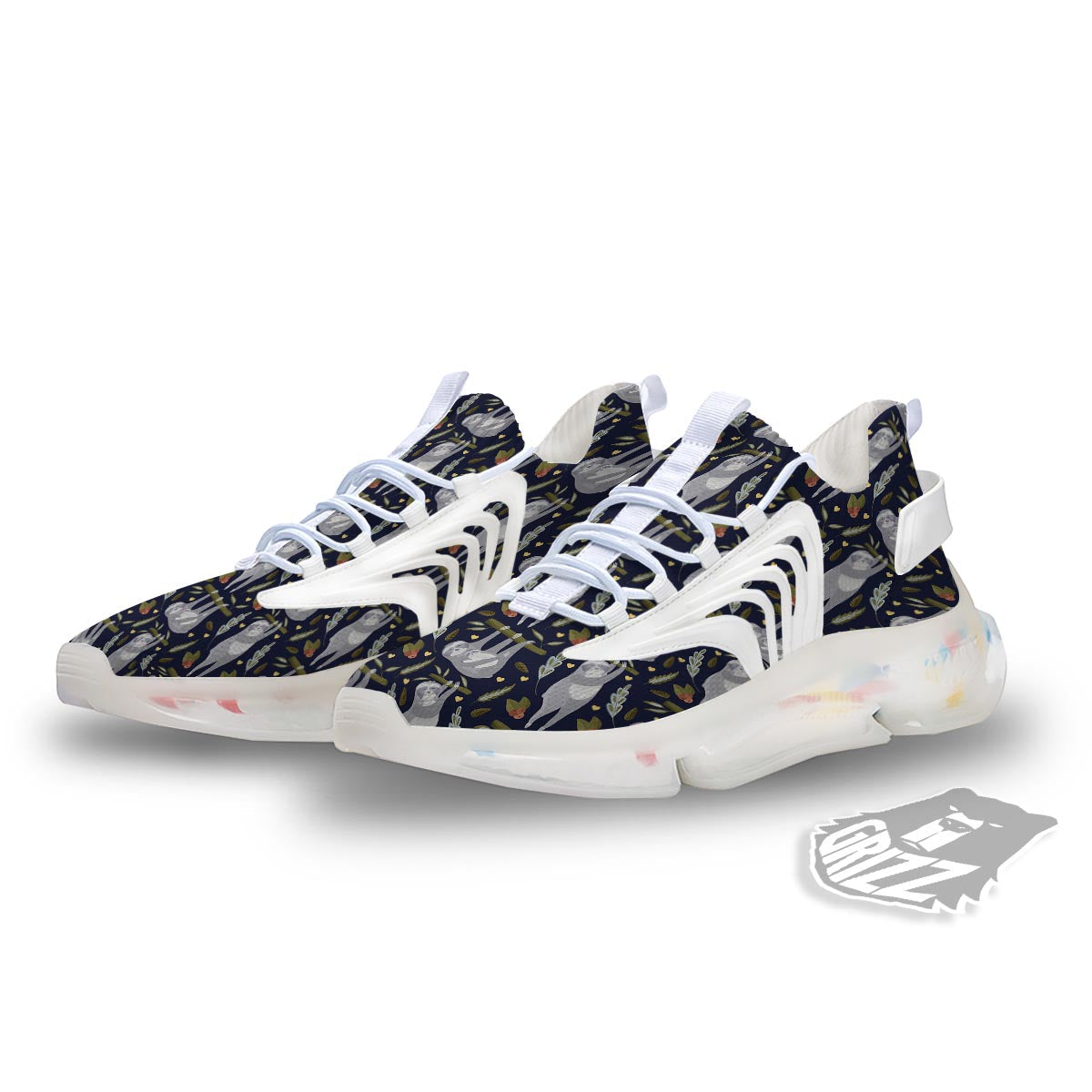 Family Sloth Print Pattern White Gym Shoes-grizzshop