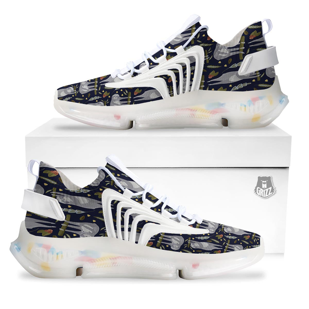 Family Sloth Print Pattern White Gym Shoes-grizzshop