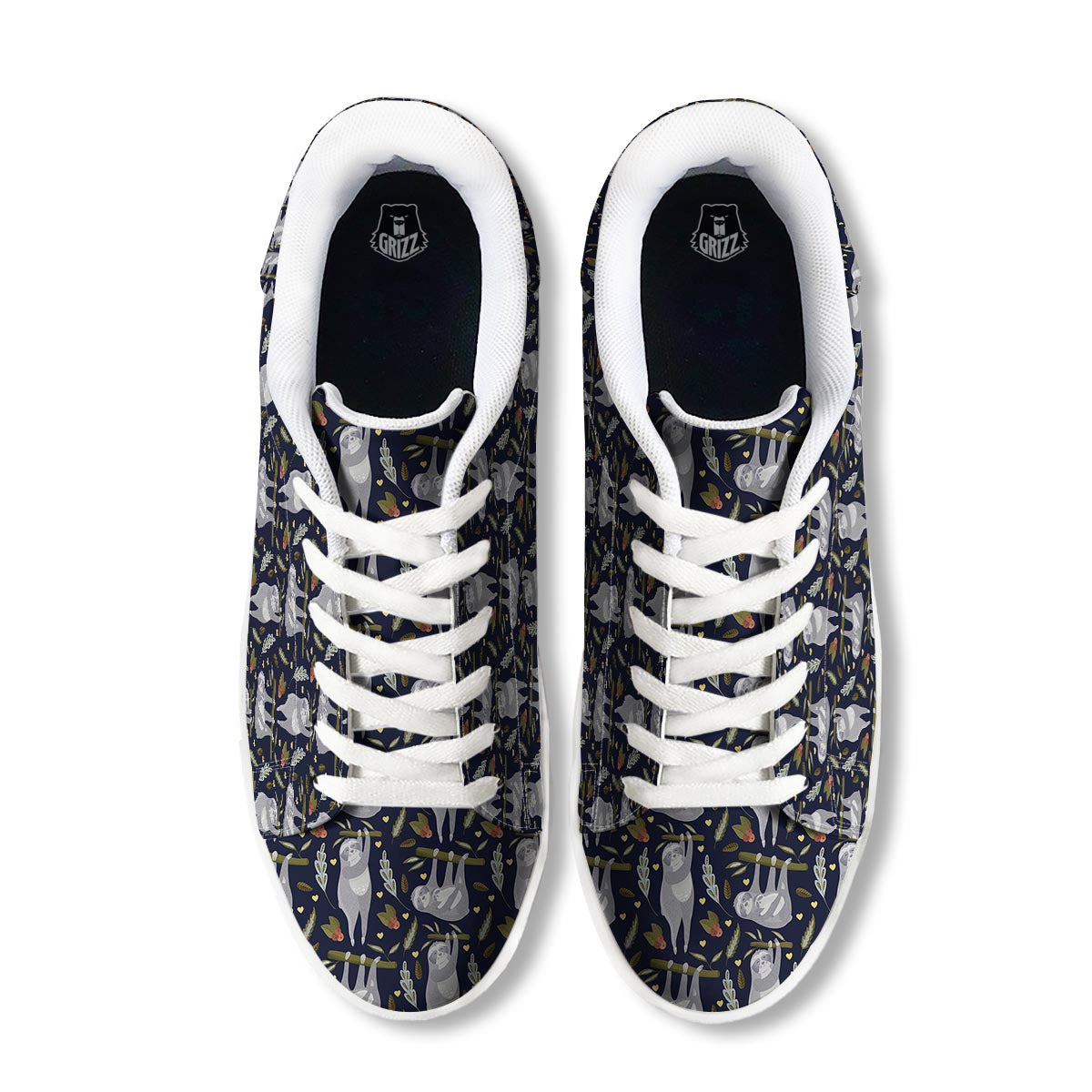 Family Sloth Print Pattern White Low Top Sneakers-grizzshop