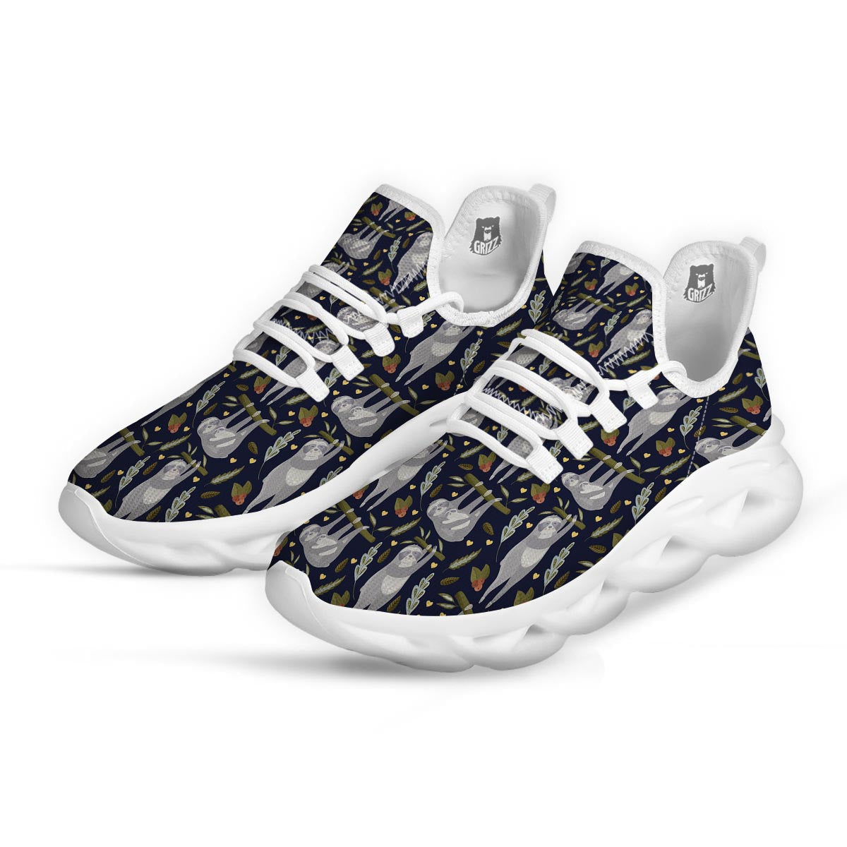 Family Sloth Print Pattern White Running Shoes-grizzshop