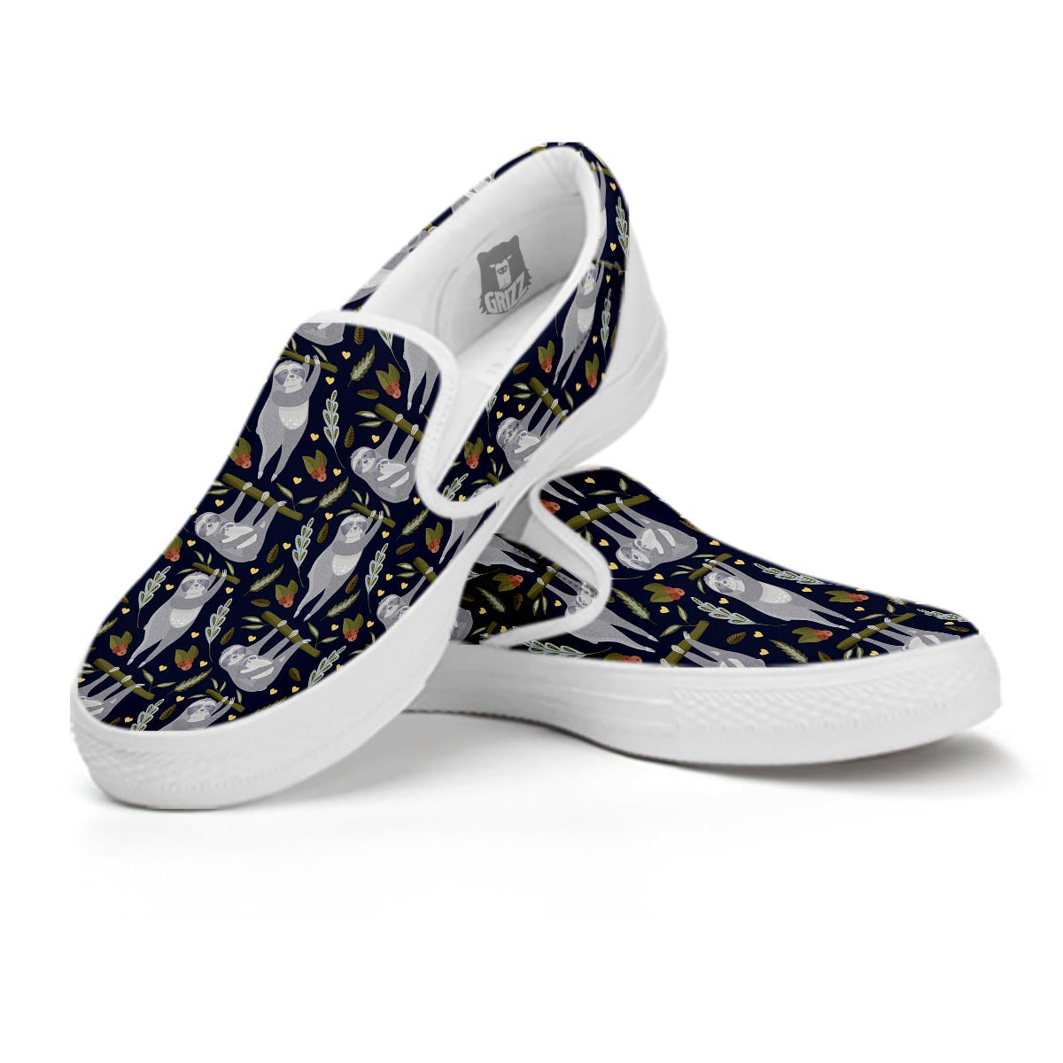Family Sloth Print Pattern White Slip On Shoes-grizzshop
