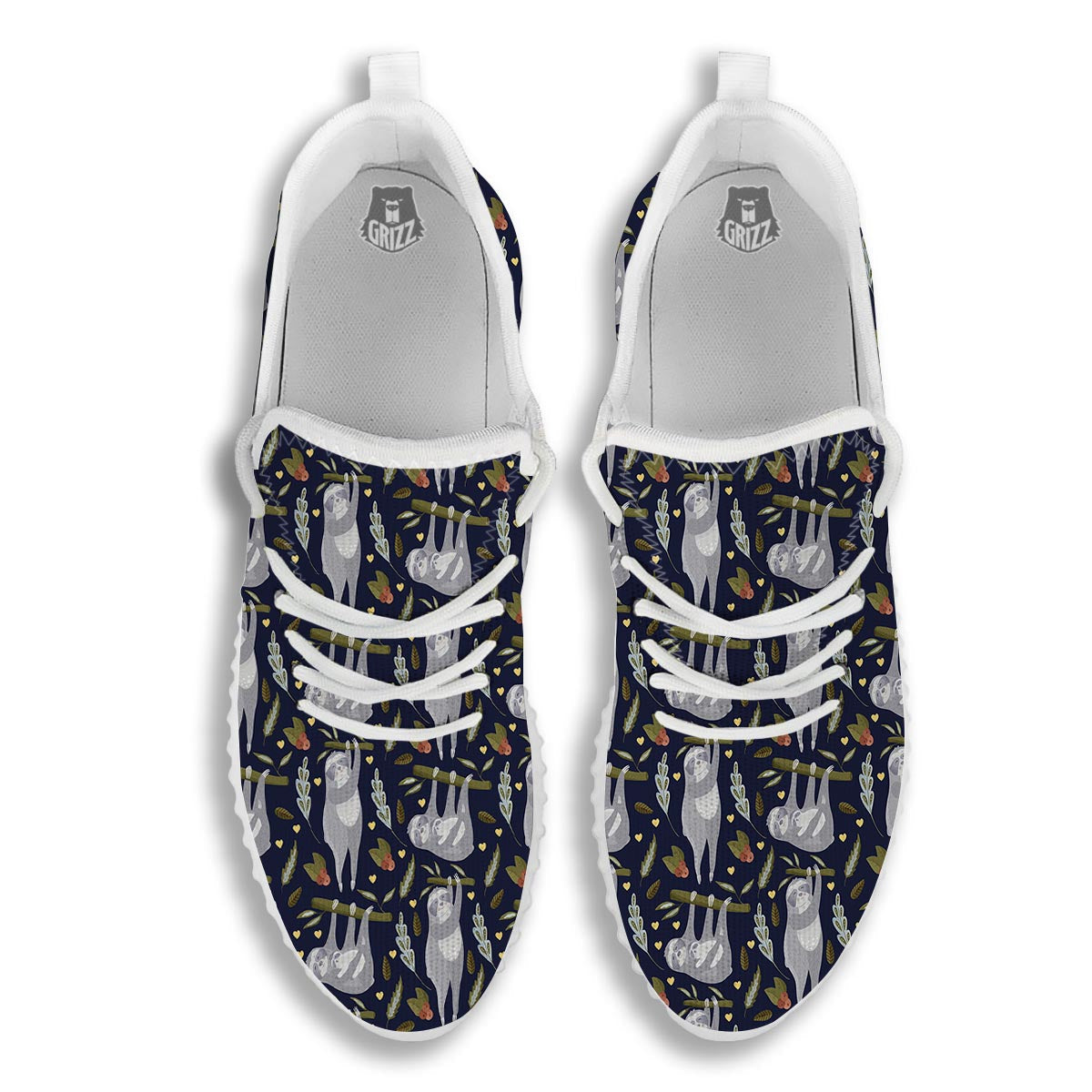 Family Sloth Print Pattern White Walking Shoes-grizzshop