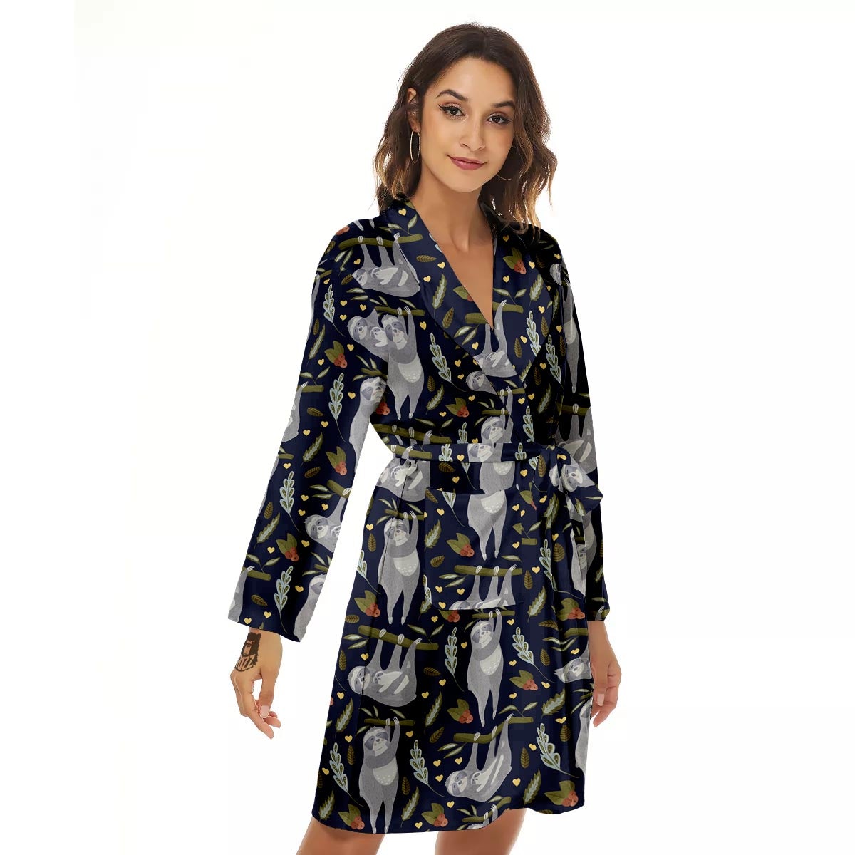Family Sloth Print Pattern Women's Robe-grizzshop