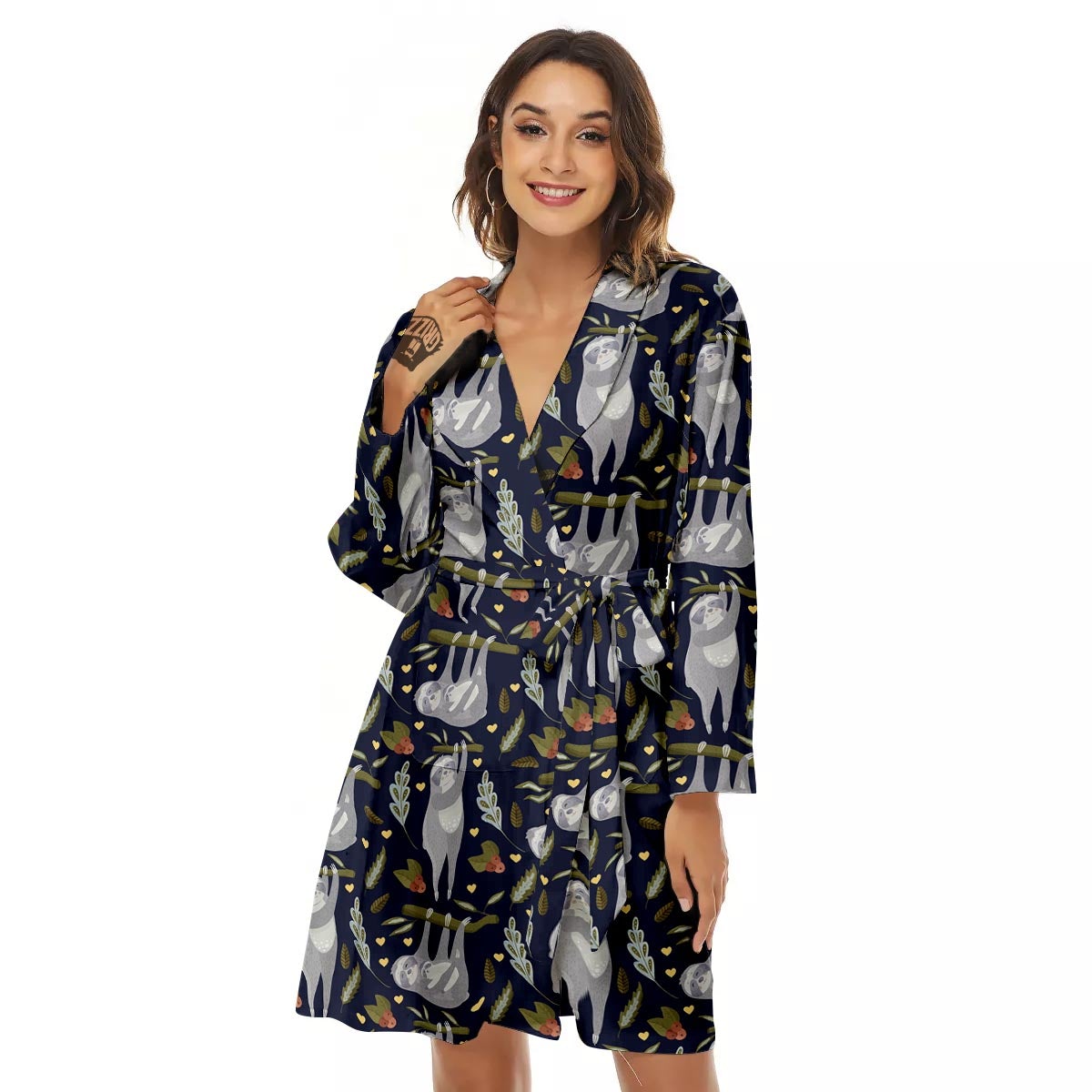 Family Sloth Print Pattern Women's Robe-grizzshop