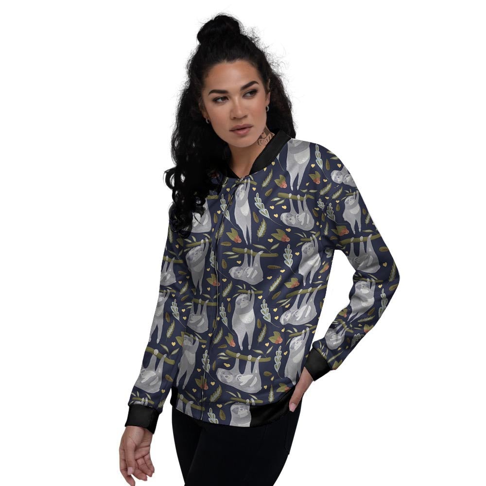 Family Sloth Print Pattern Women's Bomber Jacket-grizzshop