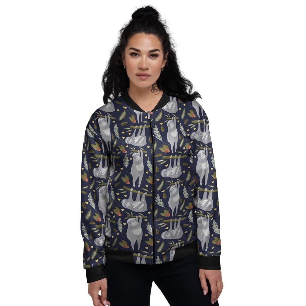 Family Sloth Print Pattern Women's Bomber Jacket-grizzshop